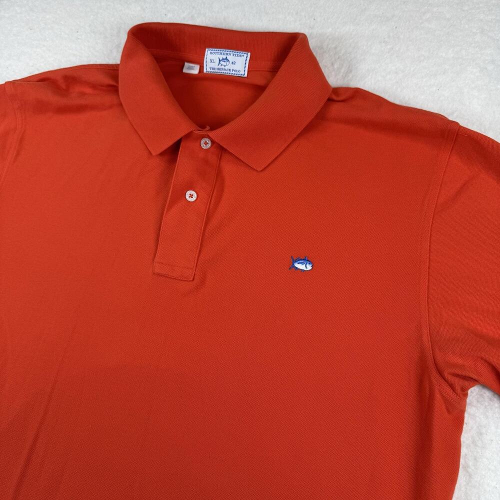 Southern Tide Polo Shirt Mens Size XL Orange Solid Skipjack Stretch Casual